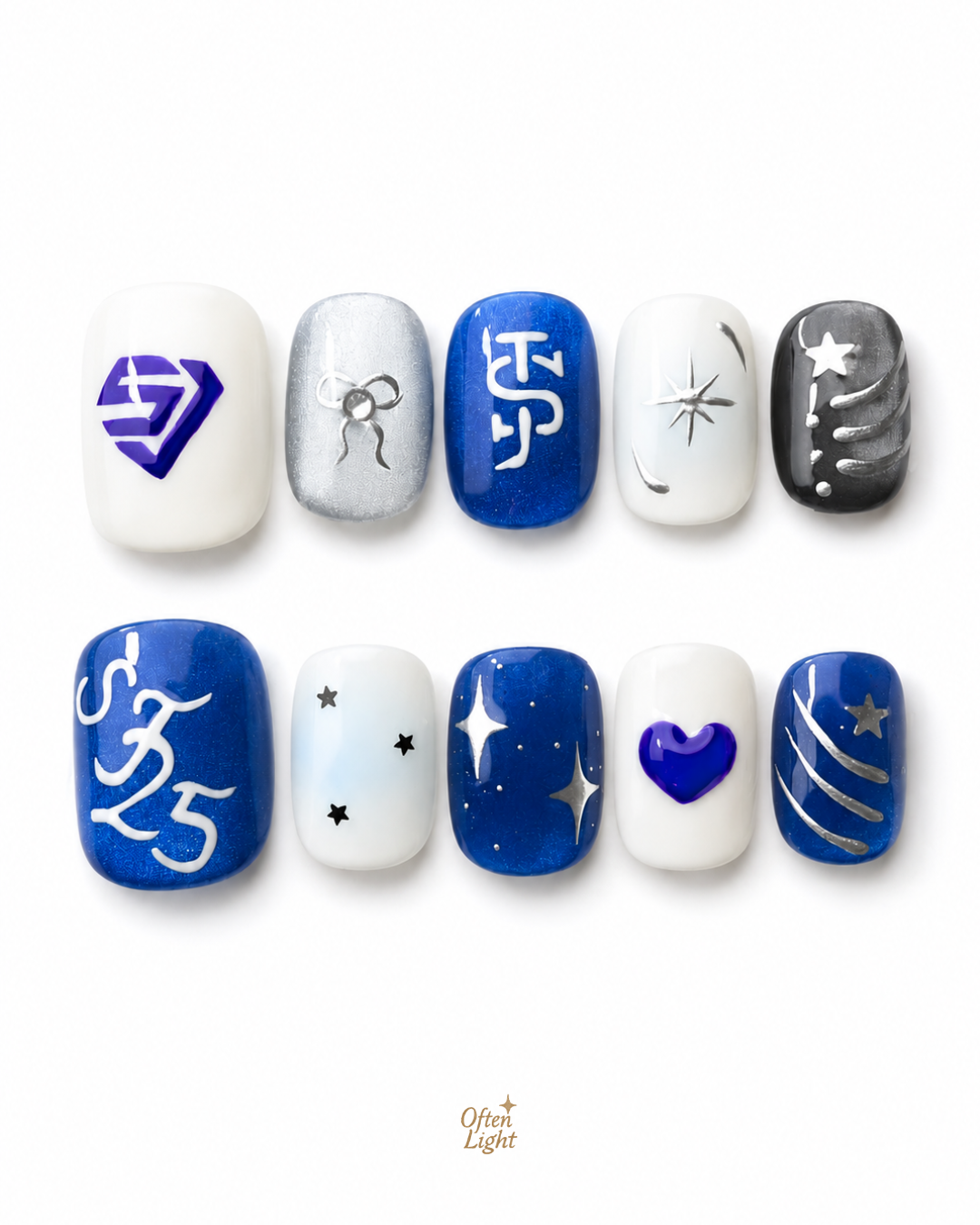 💙 SJ Starry Light Silver Blue Starry Sky Short Nails