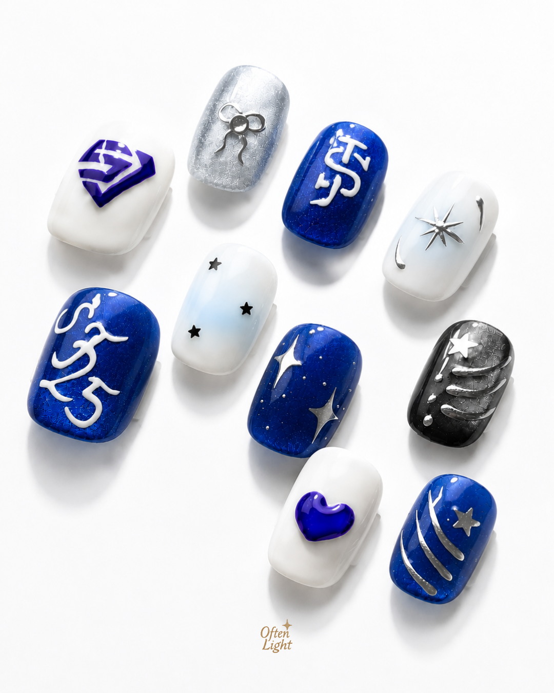 💙 SJ Starry Light Silver Blue Starry Sky Short Nails