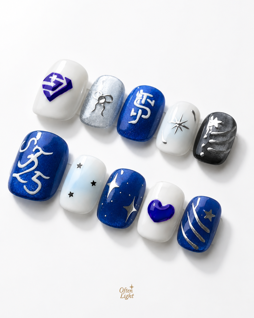 💙 SJ Starry Light Silver Blue Starry Sky Short Nails